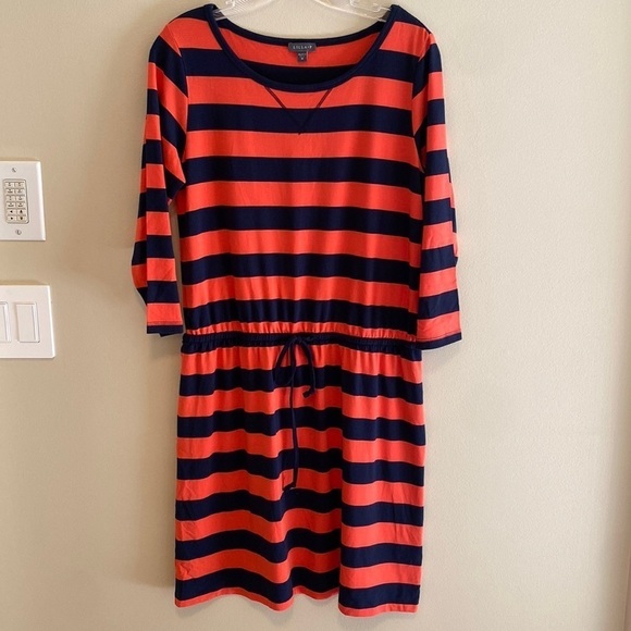 Lilla P Pima Rugby Jersey Scoop Neck Drop Waist Cotton Modal Stripe Dress M - Picture 1 of 6